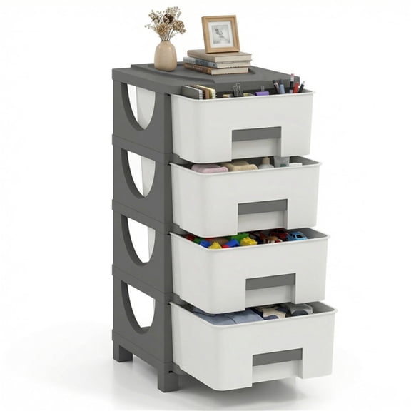 4-Drawer Wicker Look Storage Organizer Slim Vertical PP Storage Cabinet Compact Narrow Plastic Drawer Unit for Bedroom Bathroom and Office Brown