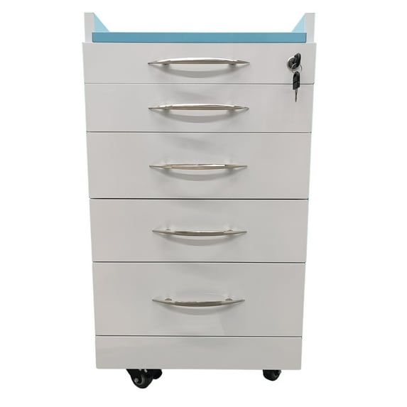 4 Drawers Dental Assistant Mobile Cabinet Office File Storage Cart Lockable Moving Side Cabinet with Lock and 2 Pallets White