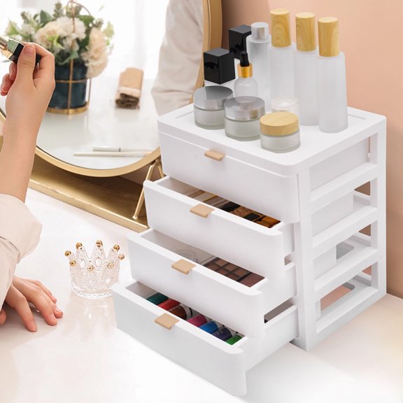 4 Drawers Desktop Storage Box High Capacity Stackable Cosmetic Storage Cabinet
