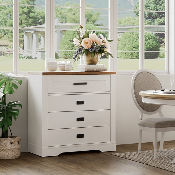 4 Drawers Dresser for Bedroom, Drawer of Chest Clothes Organizer with Anti-tilt Device,31.9" Tall Storage Cabinet for Closet Hallway Living Room Nursery, Antique White