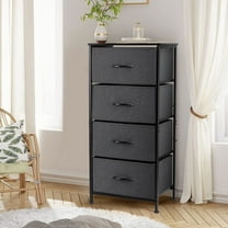 4 Drawers Dresser for Bedroom, Vesteel Fabric Chest of Drawers Tall Storage Tower with Wood Top and Sturdy Steel Frame, Storage Organizer Unit for Closet, Living Room, Hallway - Black