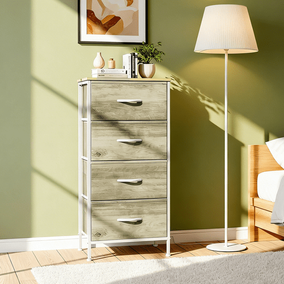 4 Drawers Dresser, Storage Dresser Organizer with Drawers, Chest of Drawers, Dresser with Metal Frame and Wood Tabletop for Bedroom, Guest Room, Closet, Entryway, Nursery, Smoked ash