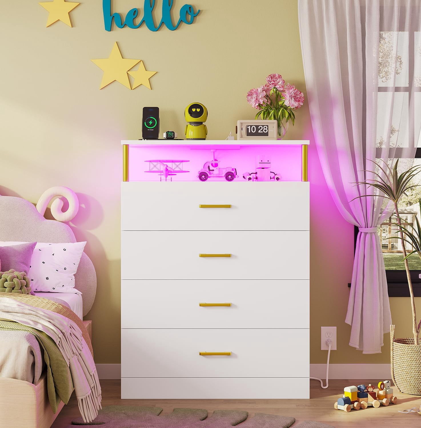4 Drawers Dresser for Bedroom Dresser & Chest of 4 Drawers with LED