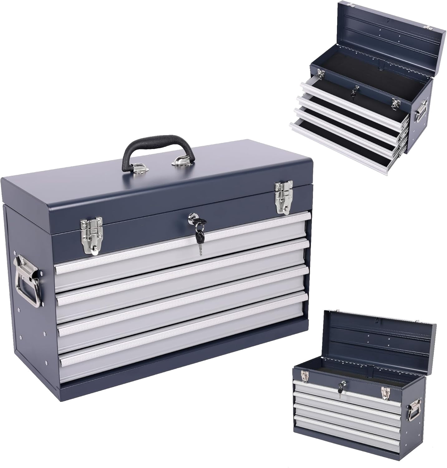 4 Drawers Metal Tool Box, 21" Portable Steel Tool Chest w/Key Lock ...