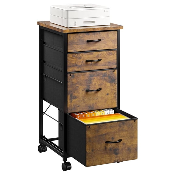 4 Drawers Mobile File Cabinet Vertical Filing Cabinet with Fabric Drawer Fits A4/Letter Size Printer Stand for Home Office，Rustic Brown