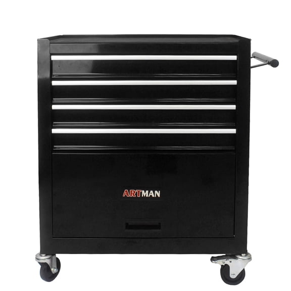 4 Drawers Multifunctional Tool Cart with Wheels, Steel Rolling Tool Cabinet with Pull Handle for Garage Workshop, Black