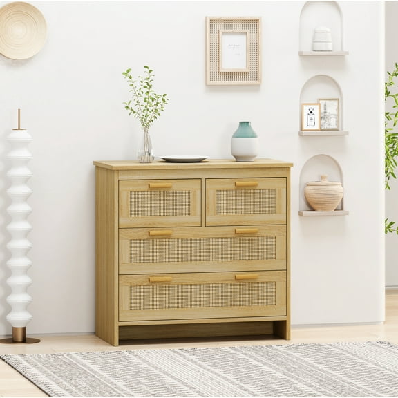 4 Drawers Rattan Cabinet,for Bedroom,Living Room,Dining Room,Hallways,Easy Assembly