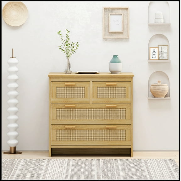 4 Drawers Rattan Cabinet,for Bedroom,Living Room,Dining Room,Hallways