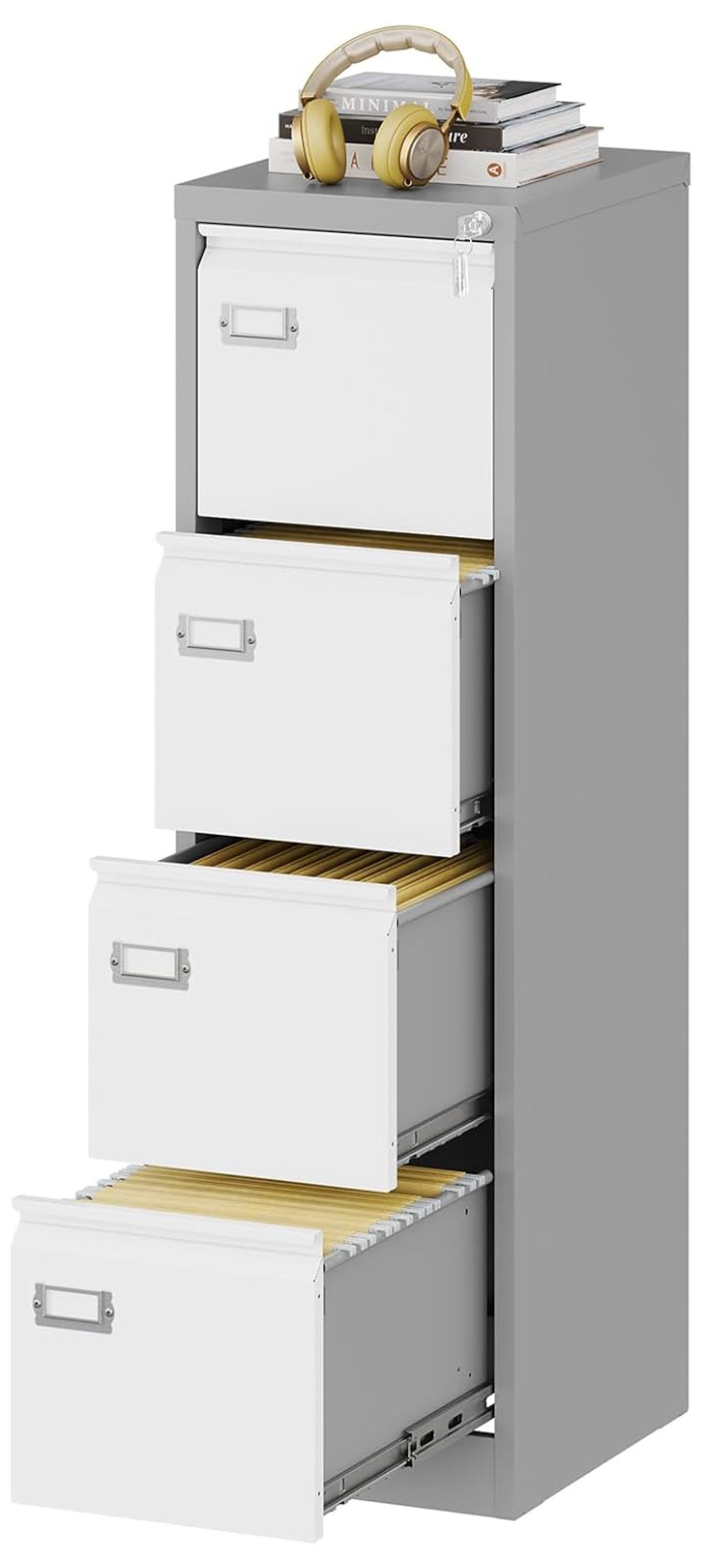 4 Drawers Steel Vertical File 17.8" Deep Lockable Filing