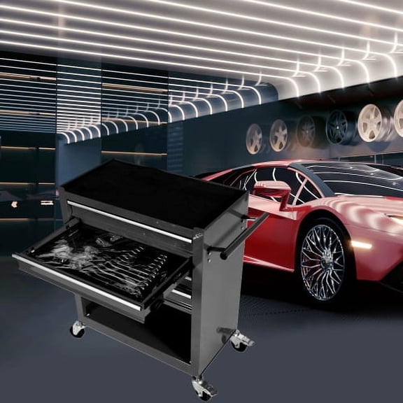 4 Drawers Tool Cabinet with four wheels,Four drawers with assorted tool sets,One Side with Pull Handle ,2PCS with Brake and 2PCS without Brake