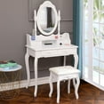 thumbnail image 1 of 4 Drawers Vanity Dressing Desk Makeup Table and Stool Set Dresser with Mirror, 1 of 10