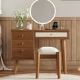 thumbnail image 1 of 4 Drawers Wooden Dressing Table With Charging Feature & Stool - Bohemian Walnut Retro Style, 1 of 5