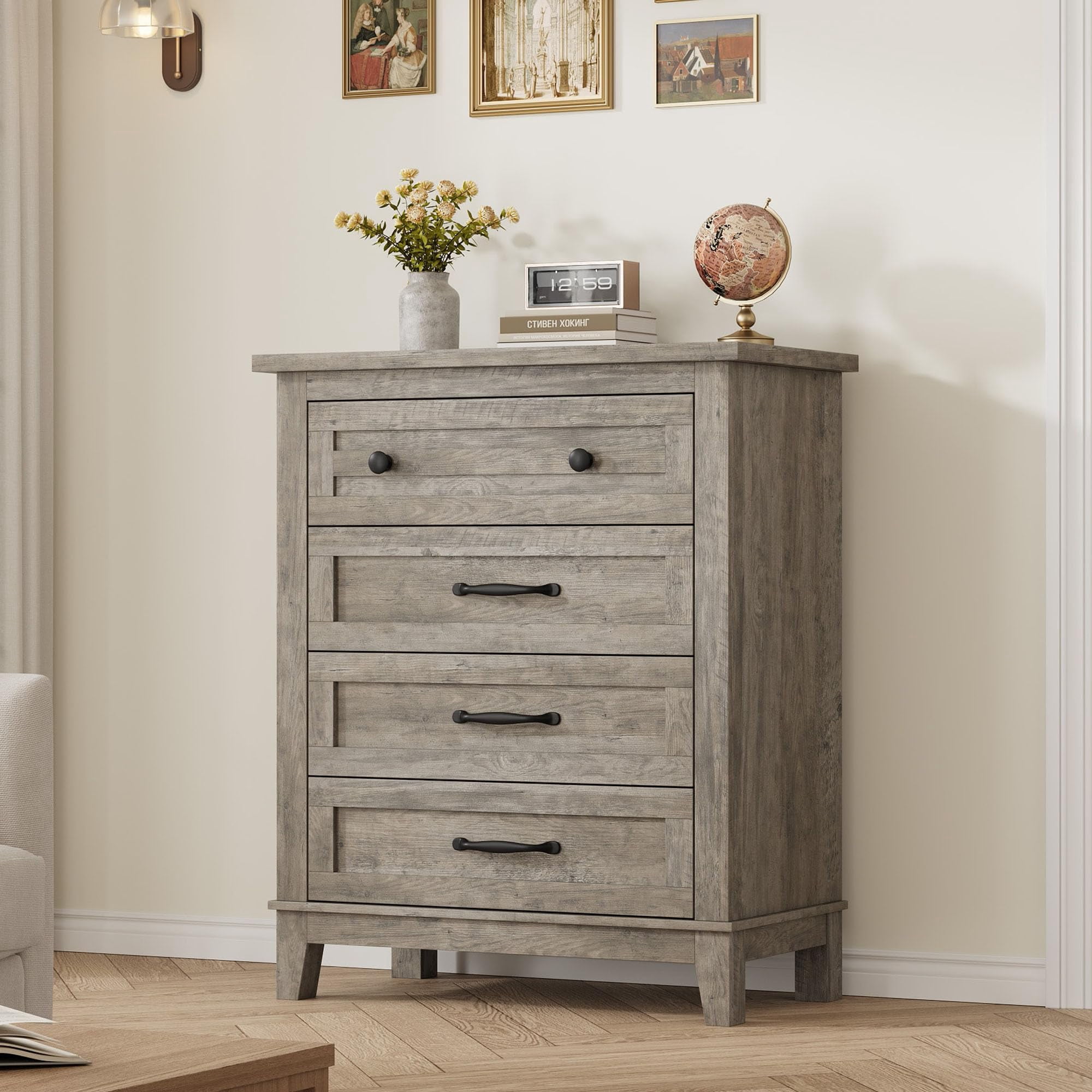 4 Dresser for Bedroom, 34.8" Tall Vertical Drawer Dresser with Large Storage, Freestanding Wooden Closet Chest for Bedroom, Living Room 4 Dresser for Bedroom, 34.8" Tall Vertical Drawer Dresser with Large Storage, Freestanding Wooden Closet Chest for Bedroom, Living Room