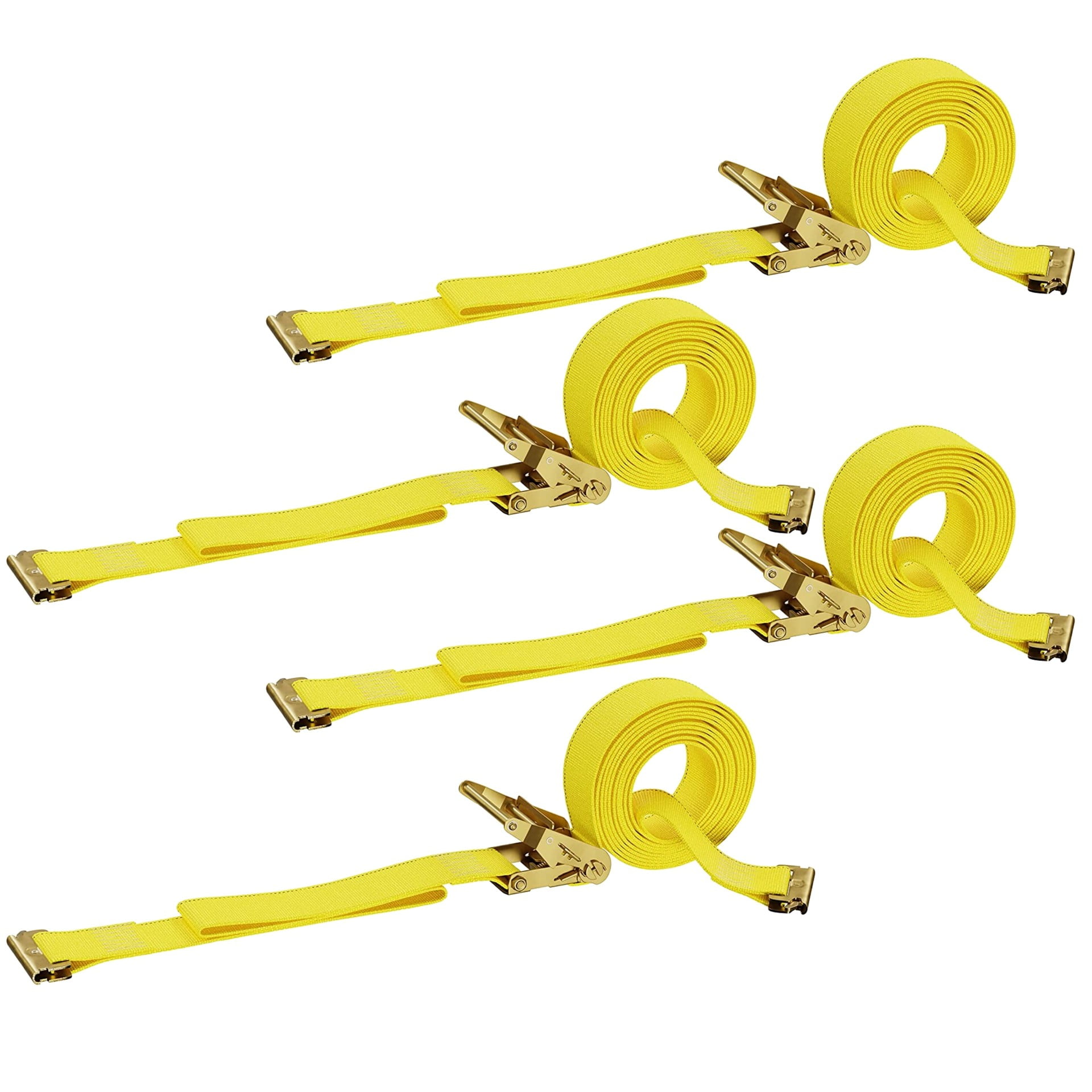 "4 E Track Ratcheting Straps Cargo TieDowns, 2 x 12 Heavy Duty Yellow
