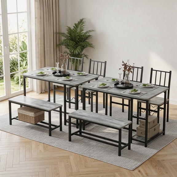 4 Ever Winner 1 Piece Modern Storage Dining Table with Bench and Chair Gray