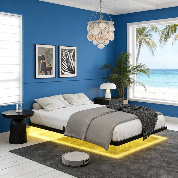 4 EVER WINNER Bed Frames for Queen Sized Beds, Floating Bed Frame with RGB LED Lights, Metal Platform for Bedroom,No Box Spring Needed, Noise-Free