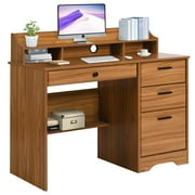 4 Ever Winner Wooden Computer Desk with Hutch Shelf and Storage, Brown