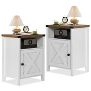 4 Ever Farmhouse End Table Set of 2, White Nightstand for Bedroom