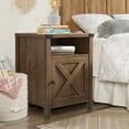 thumbnail image 1 of 4 EVER WINNER Farmhouse Barn Door Side Table, Rustic Oak End Table with Barn Door Storage, Industrial Side Table for Living Room, 1 of 7