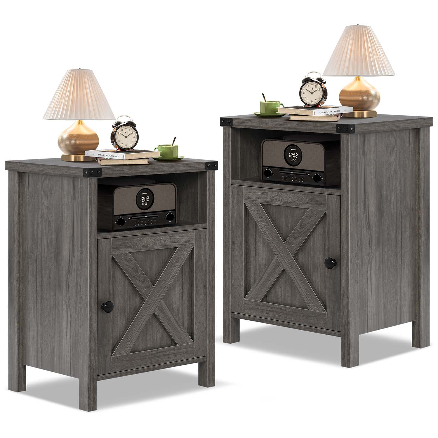 4 EVER WINNER Rustic Farmhouse End Table Set of 2, Bedroom Side Table ...