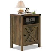 4 EVER WINNER Farmhouse Nightstand, End Table for Bedroom Living Room, Side Table, Oak
