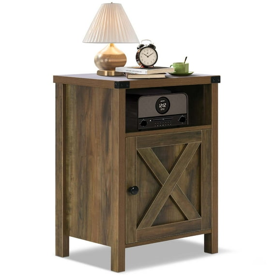 4 EVER WINNER Farmhouse Nightstand, End Table for Bedroom Living Room, Side Table, Oak