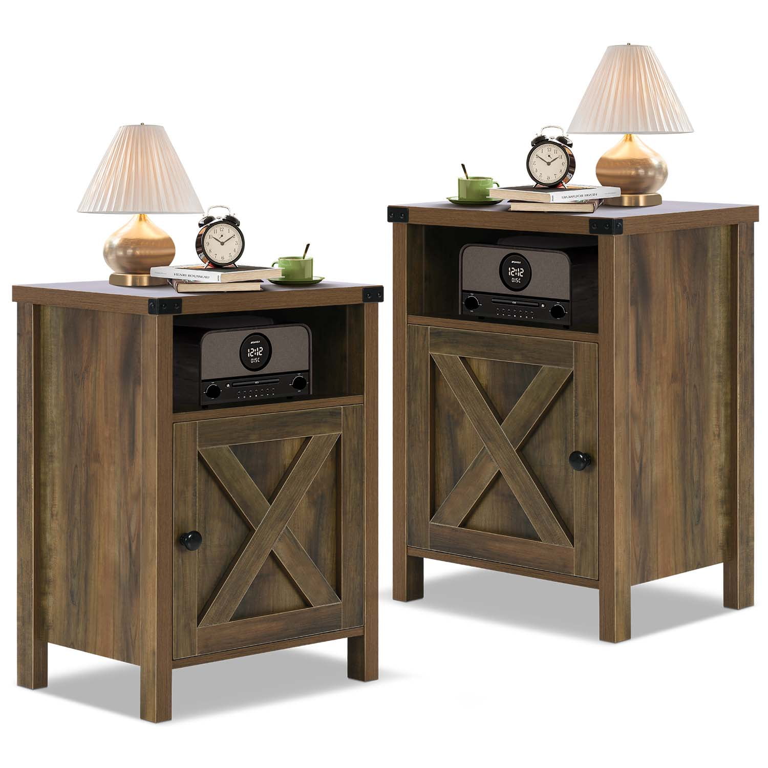 4 EVER WINNER Farmhouse Nightstands Set of 2 End Table for Bedroom Living Room Side Table Oak