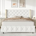 thumbnail image 1 of 4 EVER WINNER Full Bed Frame, PU Leather Upholstered Platform Bed Frame with Diamond Tufted Headboard and Wingback, White, 1 of 7