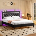 thumbnail image 1 of 4 EVER WINNER Full Bed Frame with Storage Headboard, Faux Leather Bed Frame with Diamond Tufted Headboard and LED Lights,Wooden Slats Support, Noise Free, No Box Spring Needed, Easy Assembly, Black, 1 of 6