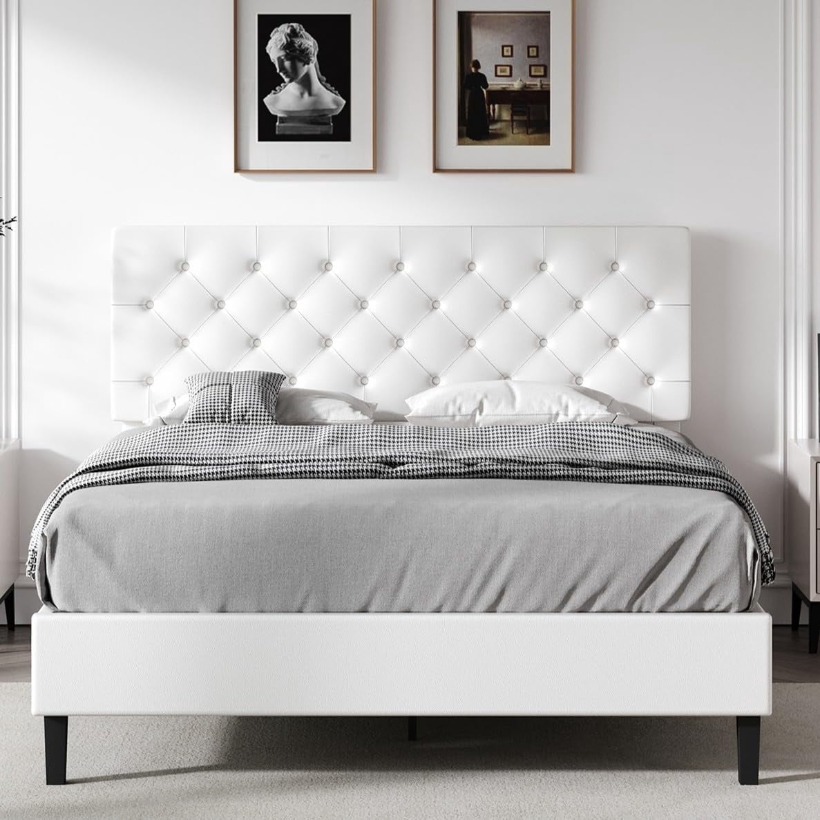 Elegant Full White Platform Bed Frame with Headboard main image 1