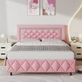 thumbnail image 1 of 4 EVER WINNER Full Bed Frame, Upholstered Platform Bed Frame with Headboard and Footboard, Diamond Headboard and Footboard Design, Pink, 1 of 7