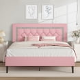 thumbnail image 1 of 4 EVER WINNER Full Bed Frame, Upholstered Platform Bed with Headboard, Pink Full Bed Frame, Diamond Design, Pink, 1 of 6