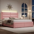 thumbnail image 1 of 4 EVER WINNER Full Bed Frame with LED Light, Modern Upholstered Platform Bed Frame Headboard and Footboard, Pink Full Size Bed Frame, Pink, 1 of 6