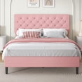 thumbnail image 1 of 4 EVER WINNER Full Bed Frame, Full Upholstered Platform Bed with Button Tufted Headboard, Pink Full Bed Frame, Pink, 1 of 7
