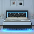 thumbnail image 1 of 4 EVER WINNER Full Floating Bed Frame with LED Lights, LED Upholstered Platform Bed Frame with Diamond Tufted Headboard, Black LED Bed Frame for Bedroom, Black, 1 of 6