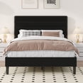 thumbnail image 1 of 4 EVER WINNER Full Platform Bed Frame, Horizontal Stitched Black Velvet Headboard, Heavy-Duty Slat Support, Noise-Free Mattress Foundation, No Box Spring, 1 of 9