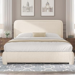 4 Ever Winner Full Size Upholstered Bed Frame with Soft Plush Headboard, Cream