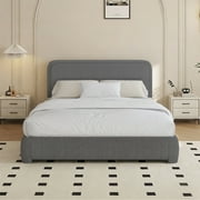4 EVER WINNER Full Size Bed Frame, Boucle Upholstered Bed Frame with Headboard, No Box Spring Required, Easy Assembly, Dark Gray