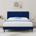 thumbnail image 1 of 4 EVER WINNER Full Size Bed Frame, Full Size Upholstered Platform Bed Frame with Vertical Channel Tufted Headboard, Blue Full Bed Frame, Blue, 1 of 8