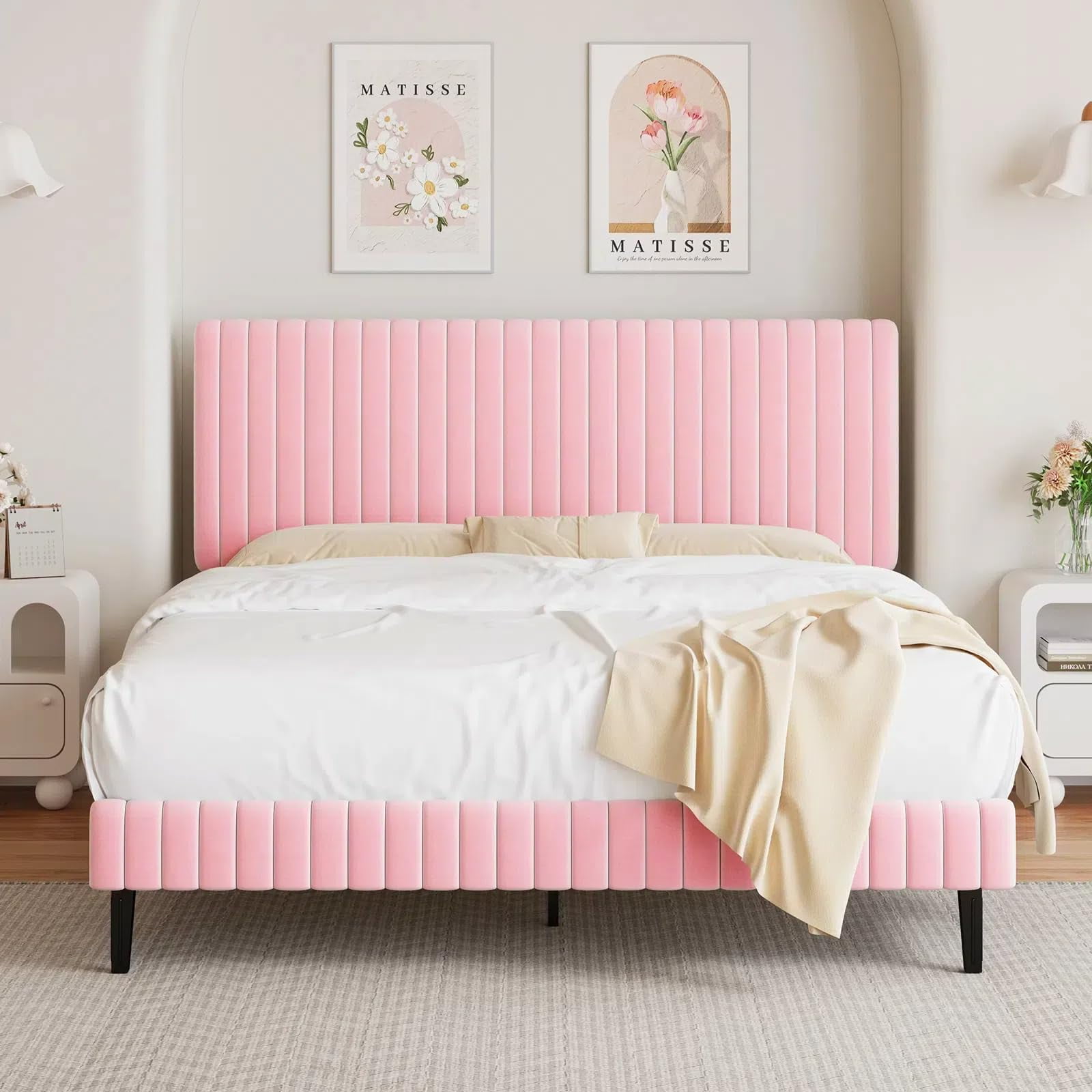 4 EVER WINNER Full Size Bed Frame, Full Size Upholstered Platform Bed ...