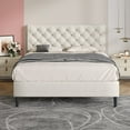 thumbnail image 1 of 4 EVER WINNER Full Size Bed Frame, Upholstered Platform Bed with Headboard, Button Tufted Headboard, White, 1 of 8