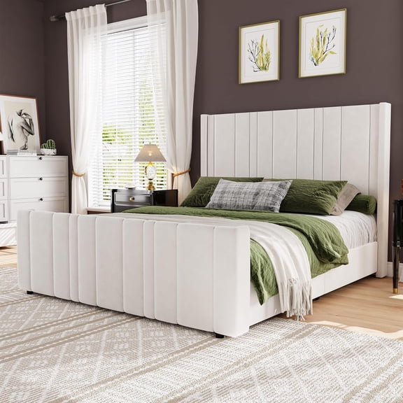 4 EVER WINNER Full Size Bed Frame, Velvet Upholstered Platform Bed Frame with Headboard, Pink Full Bed Frame, Pink