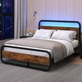 thumbnail image 1 of 4 EVER WINNER Full Size LED Bed Frame, Metal Platform Bed Frame with LED Headboard, Rustic Wood Headboard, No Box Spring Needed, Brown, 1 of 7