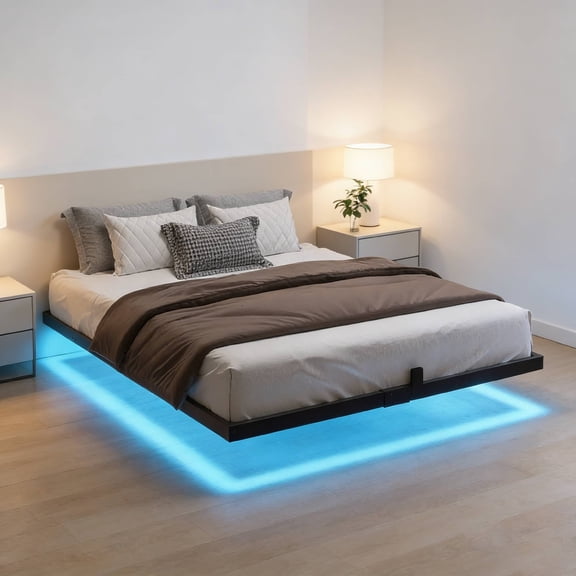 4 EVER WINNER Full Size Floating Bed with Smart LED Lights, Industrial Style Metal Bed Frame for Bedroom,No Box Spring Needed, Noise Free, Easy Assembly
