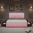 thumbnail image 1 of 4 Ever Winner Full Size Pink LED Bed Frame with 4 Storage Drawers, Diamond Tufted Upholstered Headboard, 1 of 9