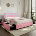 thumbnail image 1 of 4 Ever Winner Full Size Pink LED Bed Frame with Storage Drawers, Diamond Tufted Upholstered Headboard, 1 of 8