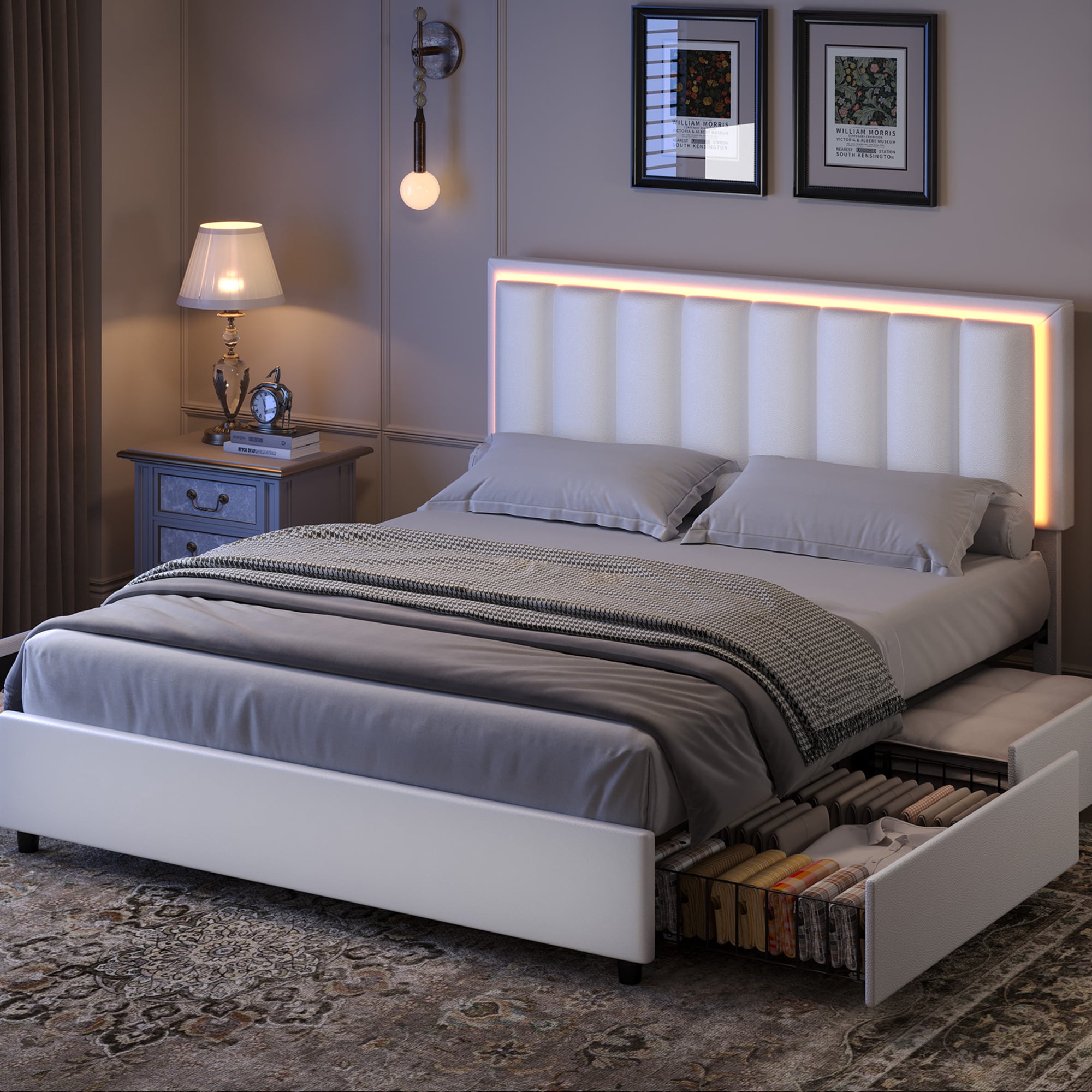 4 EVER WINNER Full Size Velvet Upholstered Bed Frame with 4 Storage ...