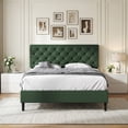 thumbnail image 1 of 4 EVER WINNER Full Upholstered Bed Frame with Headboard, Button Tufted Linen Bed Base, Platform Bed with Wood Slat, Heavy Duty, Easy Assembly, No Box Spring Needed, Green, 1 of 8