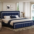 thumbnail image 1 of 4 EVER WINNER King Bed Frame with Headboard, Velvet Upholstered Platform Bed Frame King Size with Diamond Headboard & Footboard, Wooden Slats Support, No Box Spring Required, Easy Assembly, Blue, 1 of 9