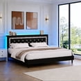 thumbnail image 1 of 4 EVER WINNER King Bed Frame with Storage Headboard, Faux Leather Bed Frame with Diamond Tufted Headboard and LED Lights,Wooden Slats Support, Noise Free, No Box Spring Needed, Easy Assembly, Black, 1 of 6